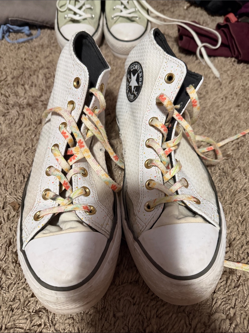 Converse White High Top Sneakers with Floral Laces